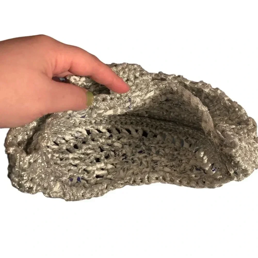 Celestial Moon Handbag Purse Metallic Silver Small Shoulder Crochet Astrology
